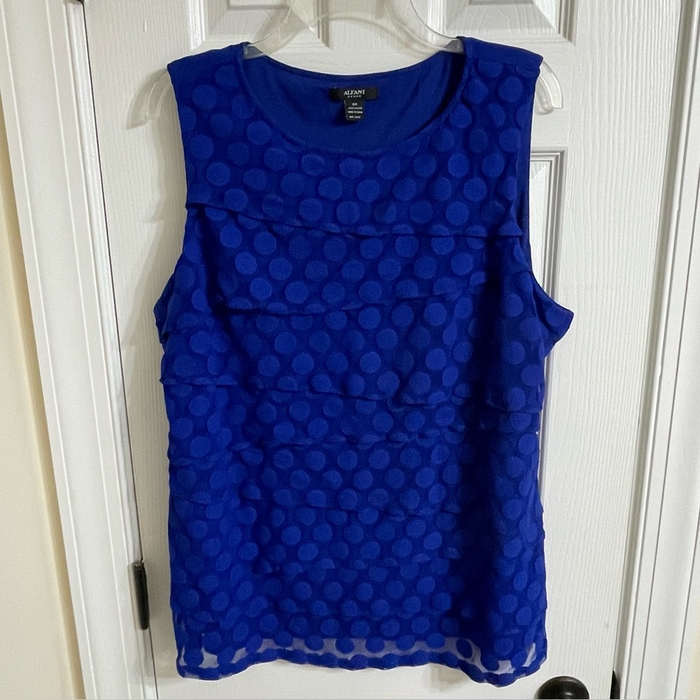 Alfani Royal Blue Sleeveless Sheer Tiered Polka Dot Overlay Blouse Women’s Sz 3X